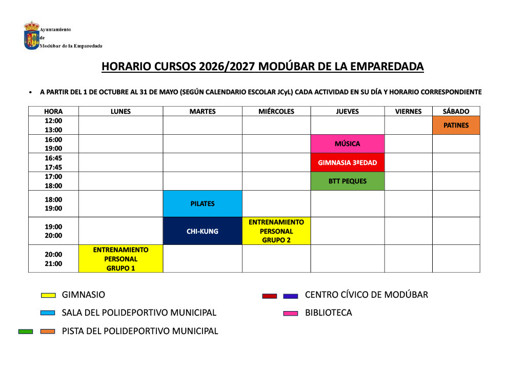 HORARIO ACTIVIDADES DEPORTIVAS CURSO 2026-2027